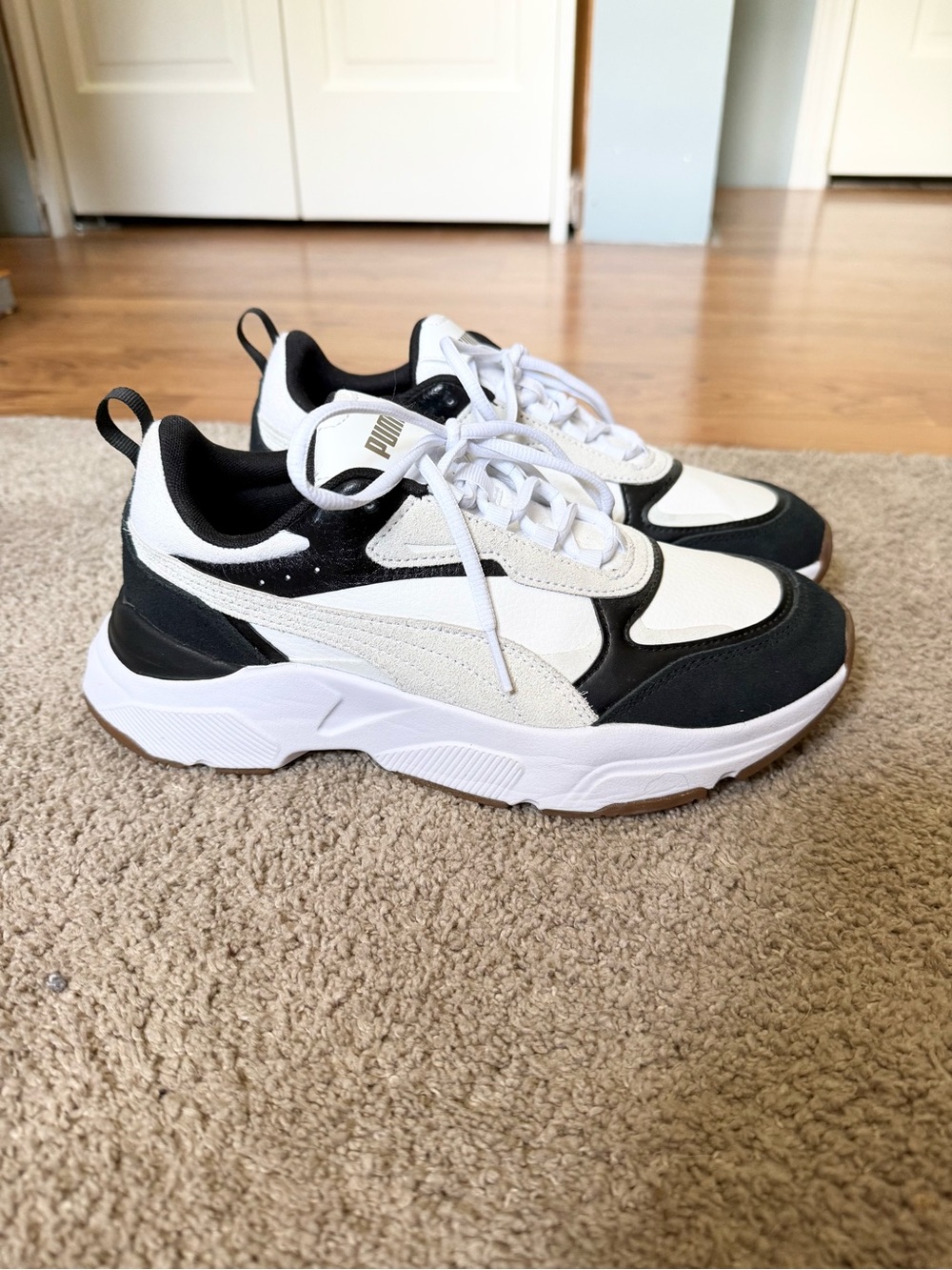 Puma White Black Chunky Runner Sneakers with Gum Outsole